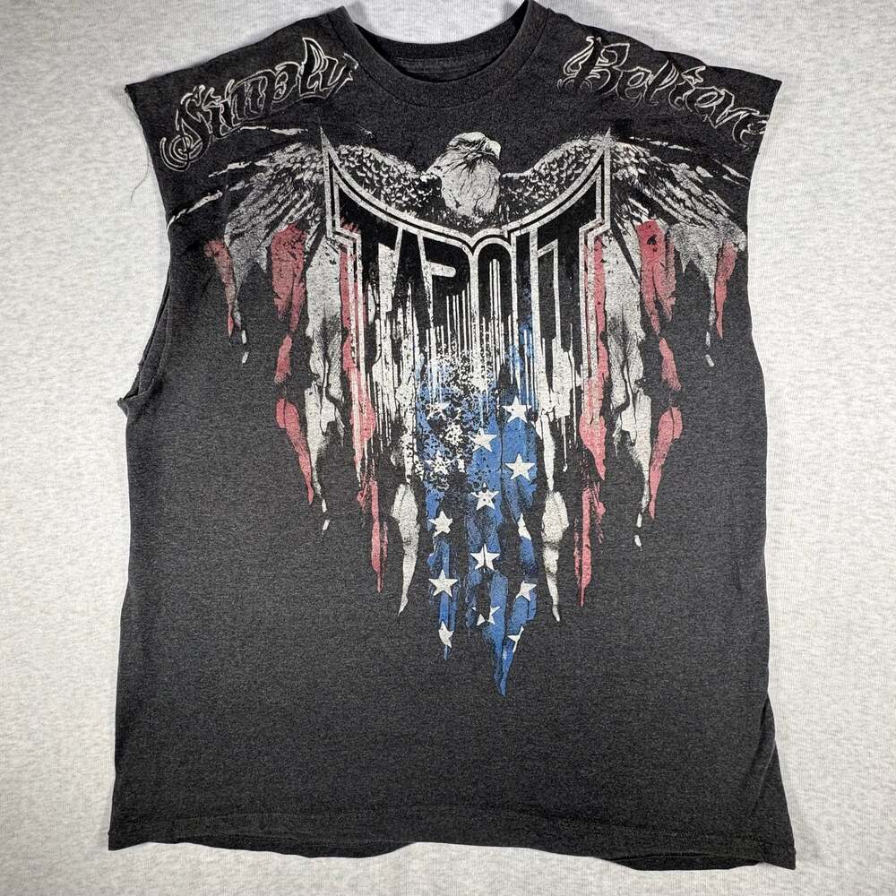 Tapout Simply Believe American Flag Eagle Graphic Sleeveless Cutoff Tank Top XXL